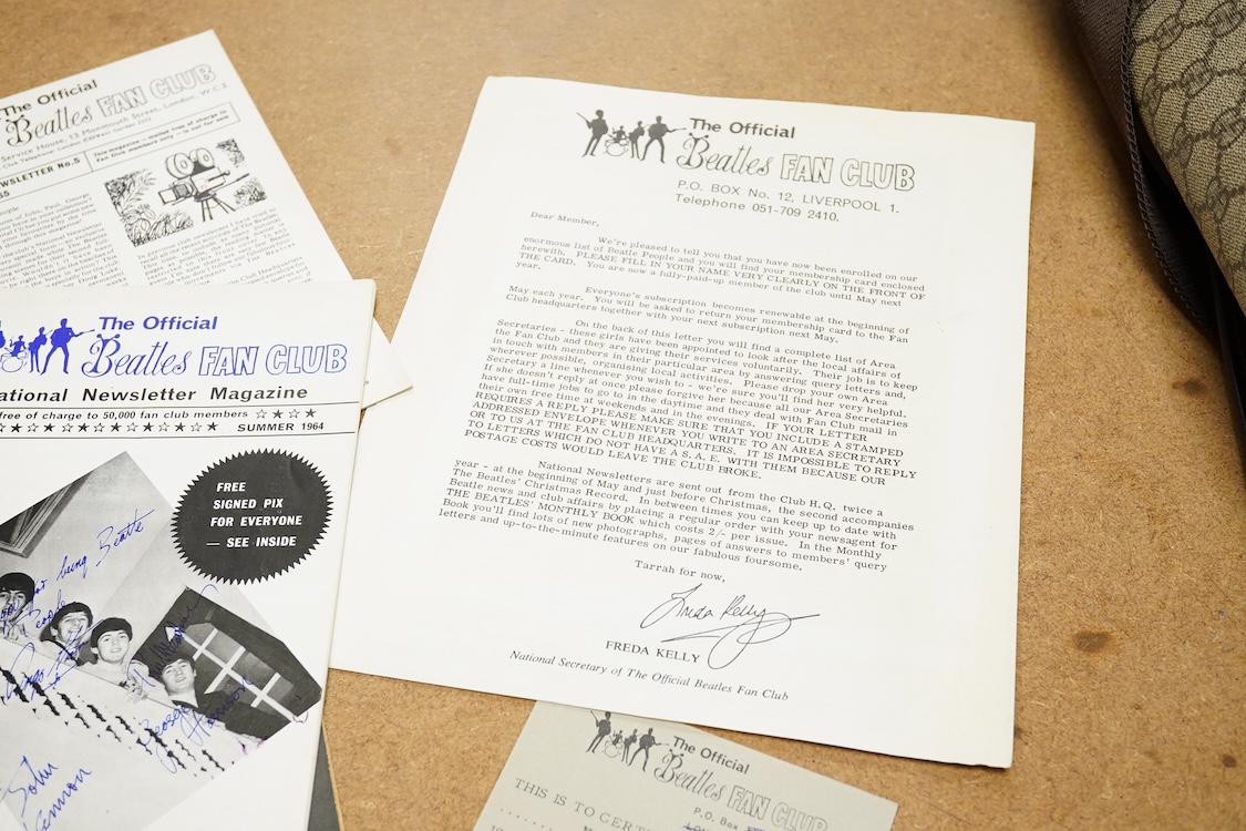 The Beatles Fan Club interest; two official fan club Christmas flexidiscs for 1963 and 1964, together with a fan club membership card, 1960s newsletters, and other 1960s ephemera